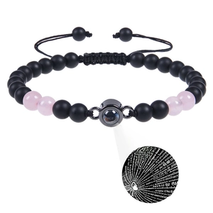 Handmade Natural Stone Beaded Bracelet With Multi Language I Love You Projection For Couples Romantic Jewelry