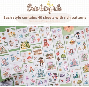 Detailed spread of 40 stickers featuring unicorn and mermaid fairytale illustrations
