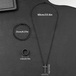 Ensemble bijoux croix noirs avec collier, bracelet et bague incluant les mesures