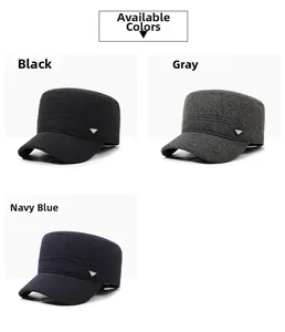 Winter men's thermal military cap options in black, grey, and navy blue wool fabric