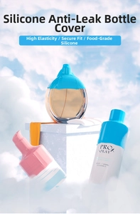 Detail of colorful leak-proof silicone sleeves on travel bottles with high elasticity