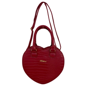 Sac à main coeur rouge motif crocodile avec accessoires dorés et bandoulière