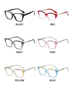 Detailed grid display of retro blue light blocking glasses in six vibrant frame colors