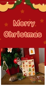 Detailed Christmas stickers and gift tags featuring Santa and reindeer on festive boxes
