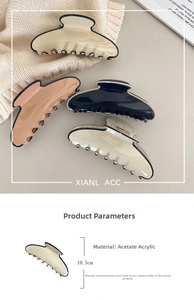 Guide des tailles détaillé pour pinces à cheveux en acétate de 10,5 cm en beige, crème et bleu
