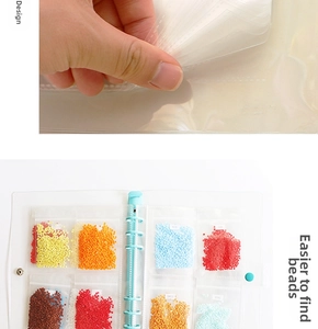 Detail of 6-ring binder for 5D diamond painting storage with clear resealable bags