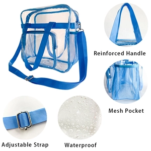 Detailansicht der transparenten PVC-Reisetasche mit Griffen und Netztasche
