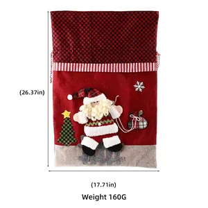 Large 67x45cm red felt Christmas drawstring gift bag with 3D Santa and tree design