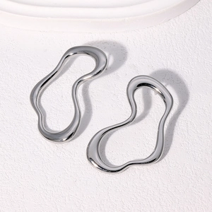 Polished silver stainless steel earrings with irregular abstract wave design