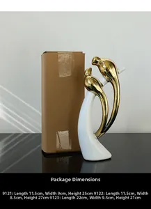 Package size details for gold and white ceramic bird ornaments with specific dimensions
