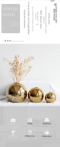 Three-piece set of gold plated spherical ceramic vases for home decor centerpieces