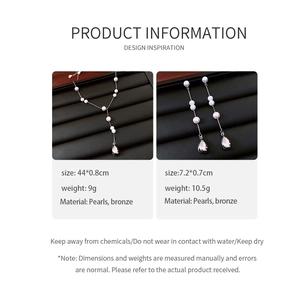 Detailed size and weight specifications for pearl necklace and drop earring set