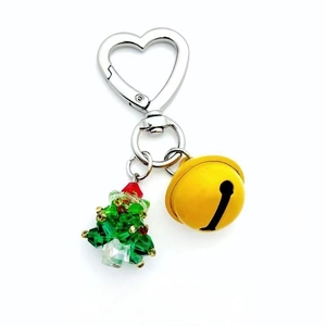 Christmas tree crystal keychain with red green beads and silver heart-shaped clip