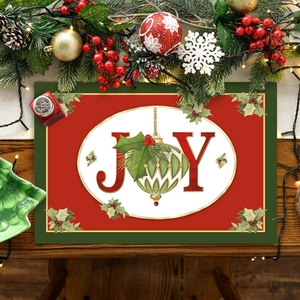 Christmas Placemat Polyester Heat Insulated Stain Resistant JOY Letter Print Holiday Party Dining Table Decor