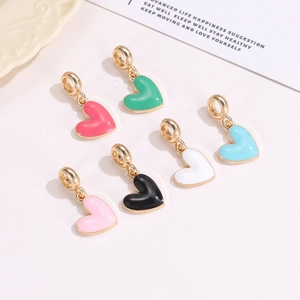 Colorful heart-shaped charms with gold metal frames in six vibrant enamel colors