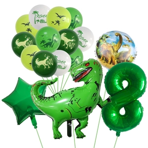 Set de fête dinosaure avec grand ballon en aluminium et chiffre 8 vert décoratif