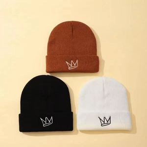 Kinder Acryl Strickmütze Beanie Mit Kronenstickerei Warm Gerippt Winter Outdoor Casual Für Jungen Und Mädchen