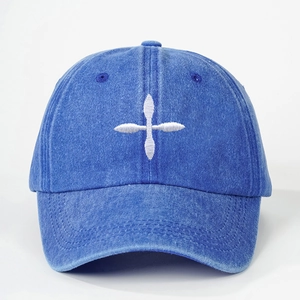 Cappellino da baseball regolabile in denim lavato blu scuro con ricamo a stella