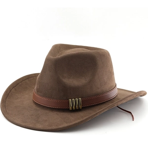Vintage Western Cowboy Hat Faux Suede Wide Brim Leather Band Metal Buckle Sun Protection Outdoor Travel Unisex Accessory