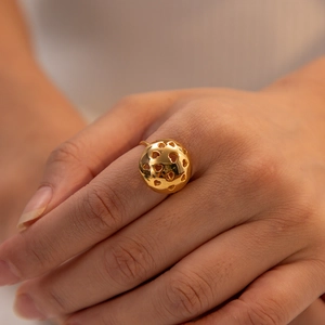 Hollow Heart Dome Ring Stainless Steel 18K Gold Plated Adjustable Open Finger Jewelry For Women Ins Style