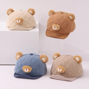 Berretto Invernale Caldo in Peluche per Neonato Carino con Orecchie di Orso 3D Cappello da Baseball Trapuntato