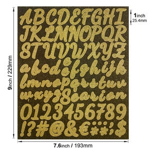 Set of 1-inch gold glitter alphabet and number stickers for DIY waterproof decoration
