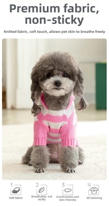 Detail of pink and white striped dog sweater showing soft knit texture and 3D cut