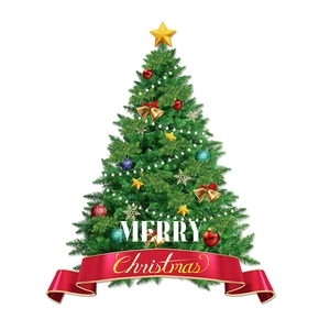 3D Christmas tree wall sticker with colorful ornaments, bells and Merry Christmas banner