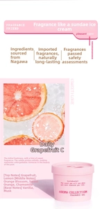 Detailed close-up of pink grapefruit fragrance gel with citrus scent notes and gel texture