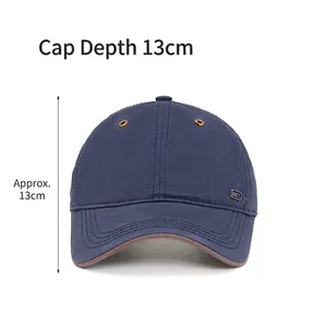 Men's navy blue cotton baseball cap with 13cm deep fit and stylish brown contrast brim
