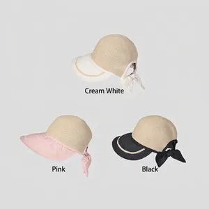 Women breathable sun hats in off-white, pink, and black with elegant bow decoration