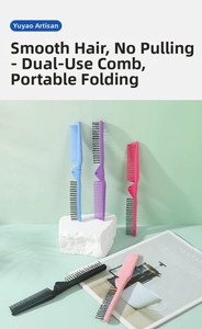 Foldable portable hair comb with dual-sided fine and wide teeth in multiple colors