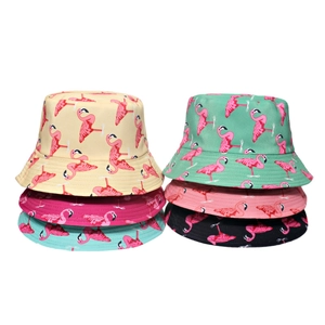 Flamingo Print Bucket Hat Double Sided Wearable Polyester Summer Beach Sun Protection Outdoor Travel Fashion For Women