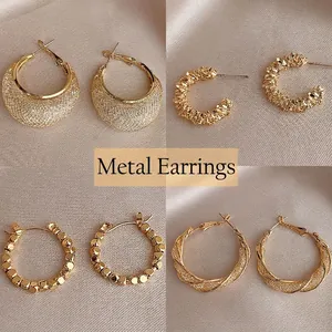 Alloy Zircon Geometric Hoop Earrings Gold Plated Fashion Minimalist Jewelry For Women With Silver Earring Post