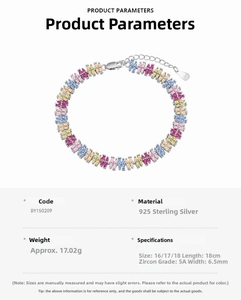 Detailed macro view of S925 silver bracelet featuring colorful zircon stones and hallmark