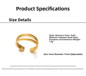 Detail specifications of double-layer gold stainless steel adjustable ring showing size