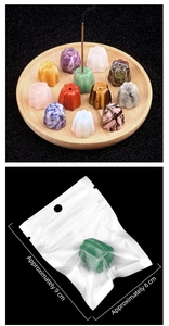 Macro detail of lotus carved natural crystal incense holder in diverse mineral stones