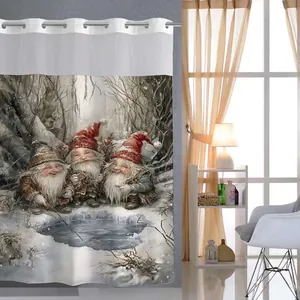 Détails du rideau de douche de Noël avec motifs nains et anneaux métalliques