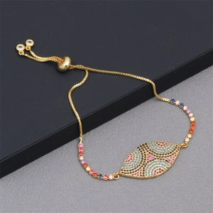 Evil Eye Bracelet Copper Micro Pave Cubic Zirconia Adjustable Bolo Clasp Box Chain Fashion Bohemian Jewelry Unisex