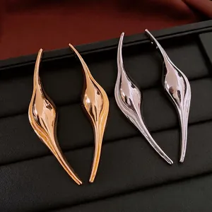 Exaggerated Curved Drop Earrings Alloy With 925 Sterling Silver Earring Post Liquid Metal Design For Women
