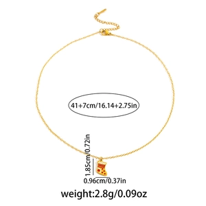 Detailed view of gold stainless steel necklace with red Christmas sock pendant and measurements