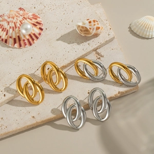Orecchini circolari intrecciati in oro e argento con finitura lucida ad alta brillantezza