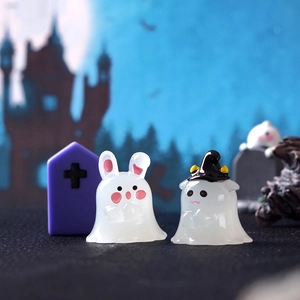 Luminous Halloween miniature ghost and rabbit resin figurines for micro garden decor