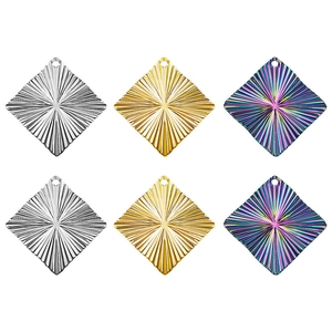 Vintage Rhombus Pendant Charms 304 Stainless Steel Radial Texture For DIY Necklace Bracelet Making Geometric Style