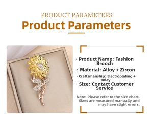 Detail of sunflower crystal brooch with yellow zircon petals and white diamond leaf accents