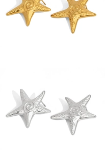 Macro detail of starfish earrings with textured gold and silver finish in ocean style