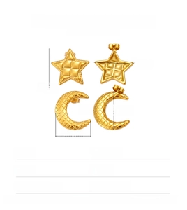 Detailed size specifications for gold stainless steel star and moon earrings