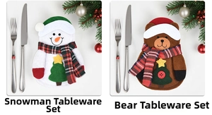 Detailed view of felt Christmas cutlery holders featuring festive snowman and bear designs