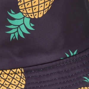 Deep purple fisherman hat with yellow pineapple print and reinforced brim stitching