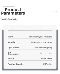 Detail showing PC material specifications and single switch for crystal music box